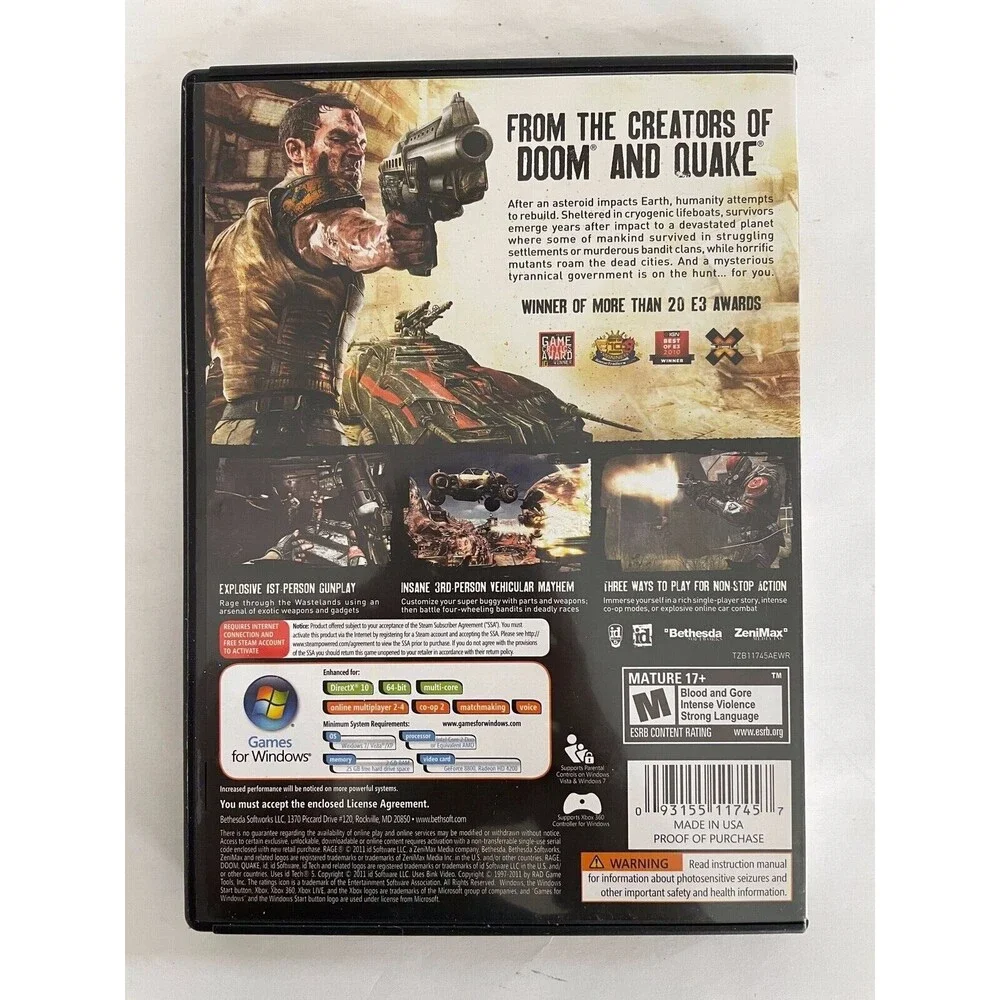 Rage Anarchy Edition PC DVD Games For Windows 3 Discs Complete w/Key Code